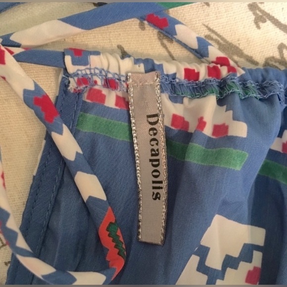 Baby Blue Mini Sundress Aztec Print Spaghetti Strap, Small EUC by Decapolis - Picture 9 of 11